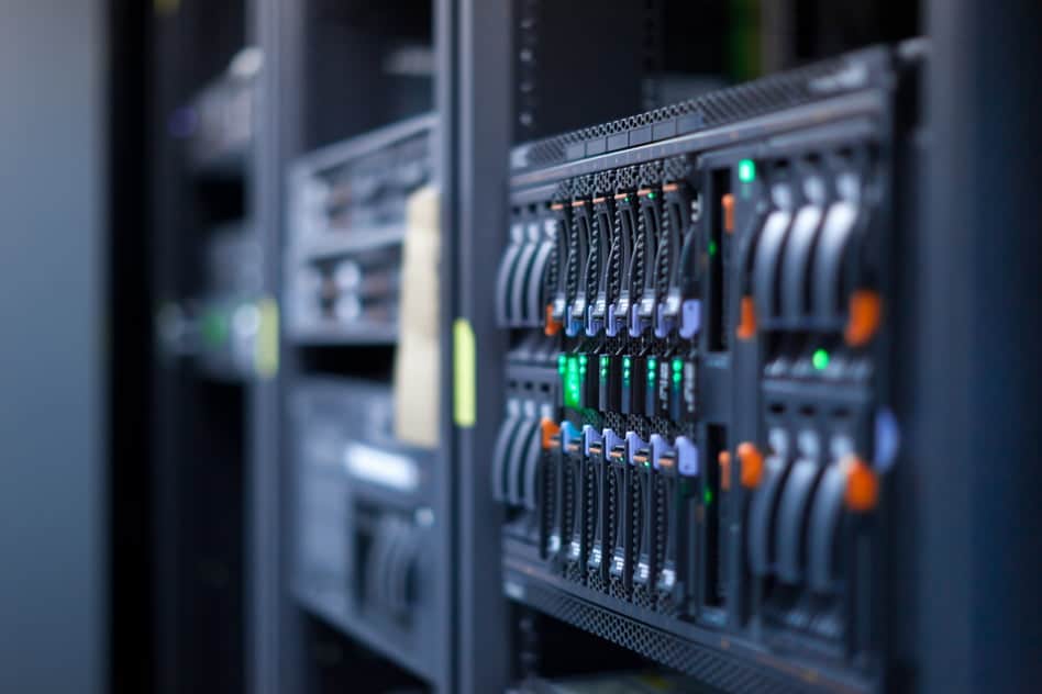 Enterprise server rack with networking equipment for industrial SCADA infrastructure